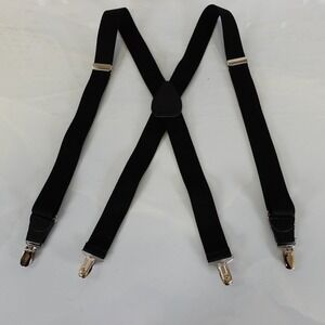 Suspender Mens Black Leather Clip On‎ Adjustable Strap Stretch Elastic X Back